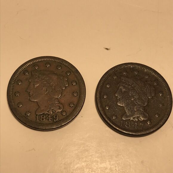 1847&1849 Braided hair Large Cent Copper US Coins Circulated US Currency/Money - Picture 7 of 9